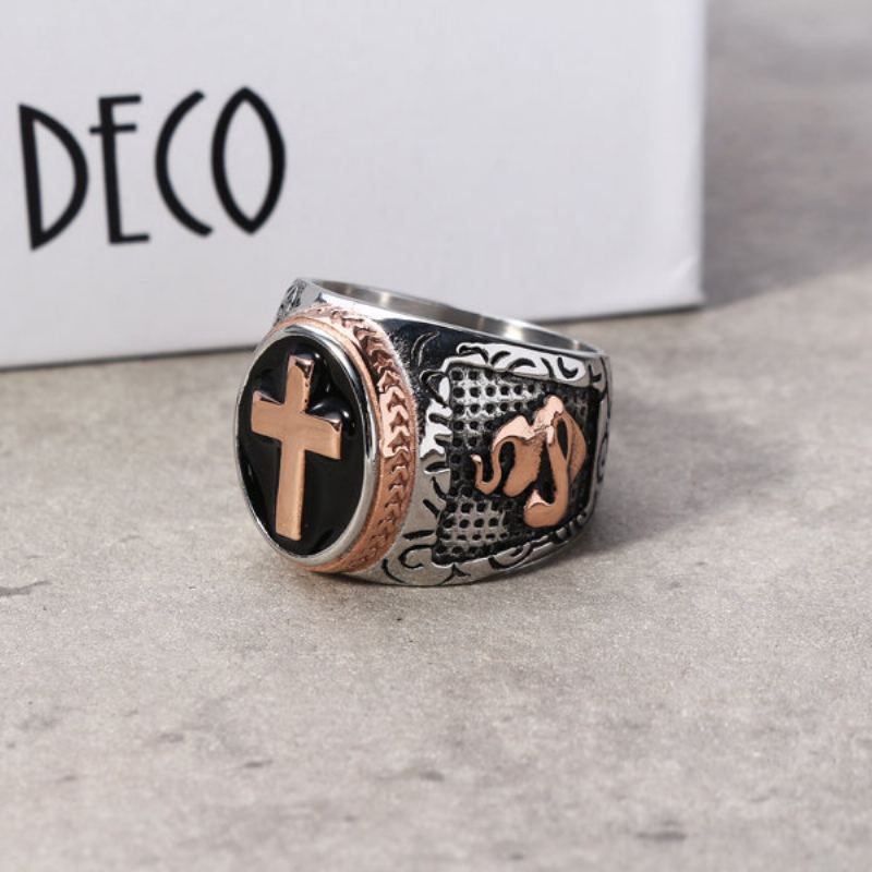 Punk Gold Ring Nerezová Ocel Kříž The Hand Of God Shape Rock Biker Finger Prsten Pro Muže Dárek