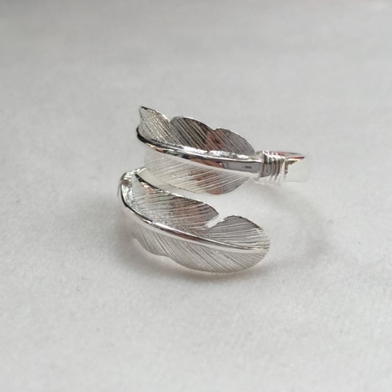 S925 Silver Feather Ring Jednoduché Retro Roman Ins Wind Open Hip Hop Příslušenství