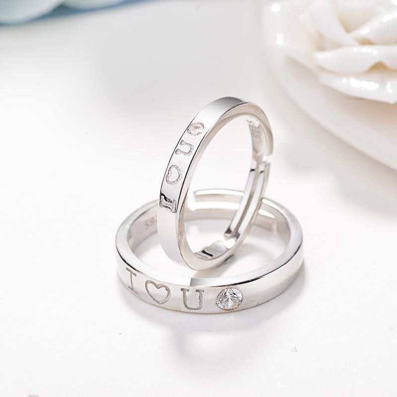 S925 Sterling Silver Couple Ring Jednoduchý Otevírací Nastavitelný Prsten Pro Muže A Ženy