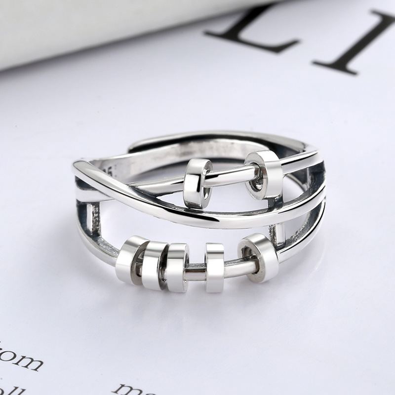 S925 Sterling Silver Fashion Temperament Inteligentní Prsten Se Třemi Kroužky S Vícekruhovými Přenosovými Korálky