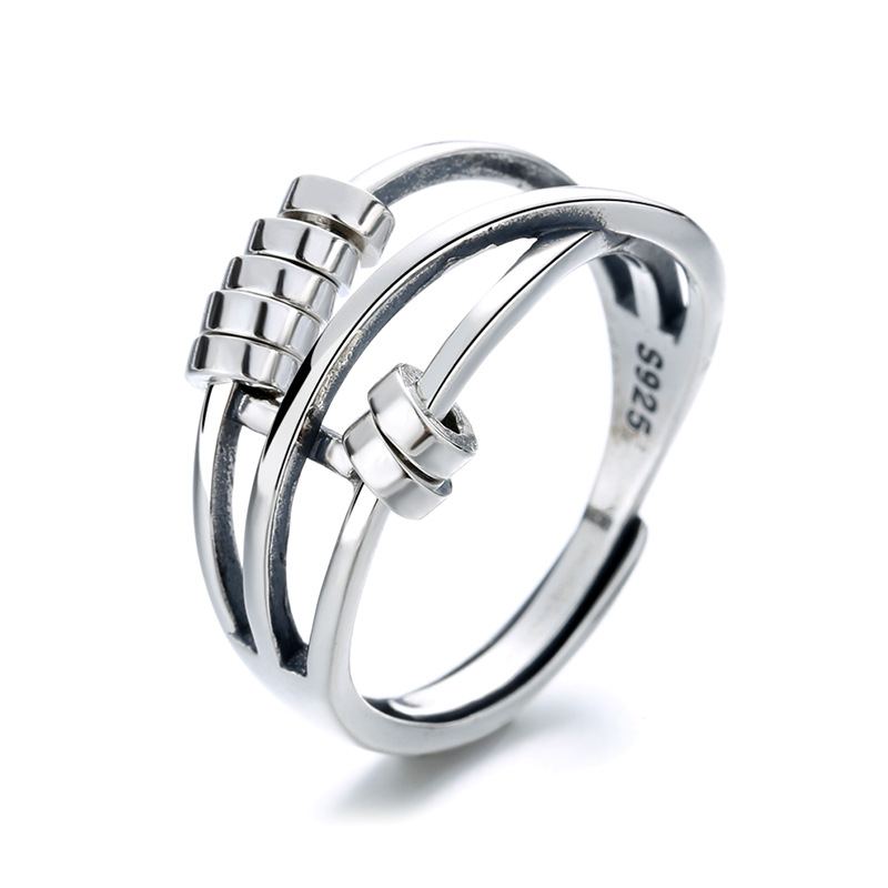 S925 Sterling Silver Fashion Temperament Inteligentní Prsten Se Třemi Kroužky S Vícekruhovými Přenosovými Korálky