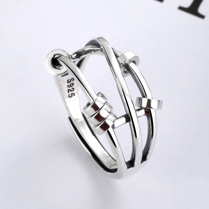 S925 Sterling Silver Fashion Temperament Inteligentní Prsten Se Třemi Kroužky S Vícekruhovými Přenosovými Korálky