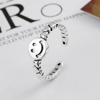 S925 Sterling Silver Retro Smiley Ring Jednoduchý Prsten S Nastavitelnou Velikostí Love Chain