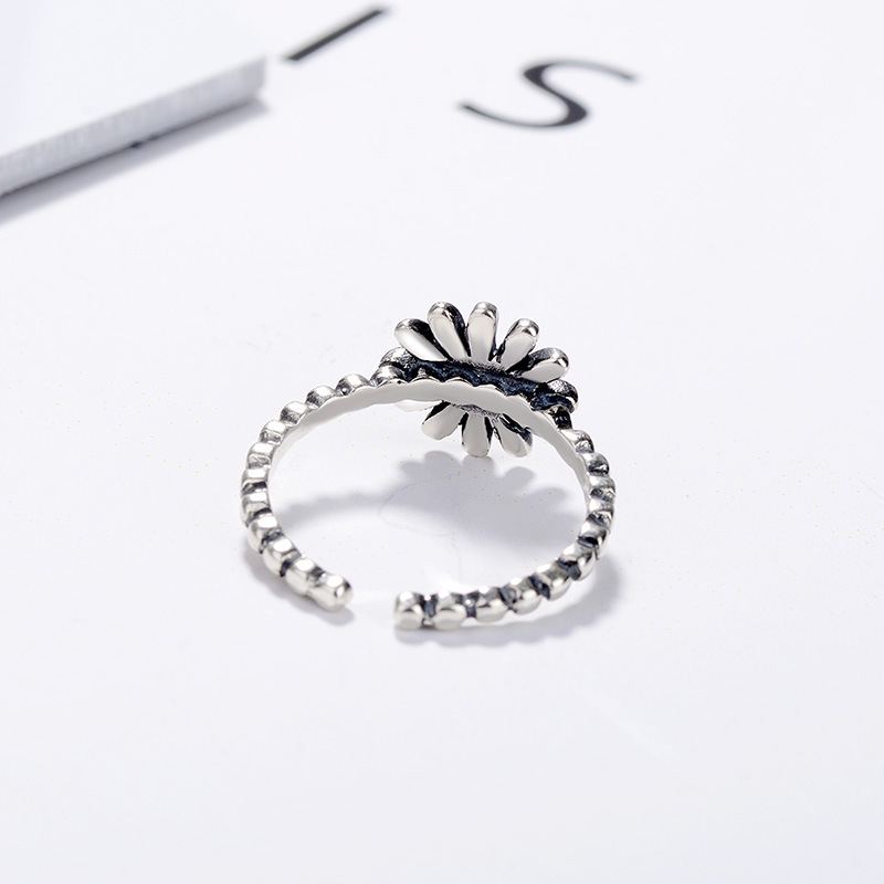 S925 Sterling Silver Vintage Daisy Thai Prsten Jednoduchý Literární Styl Sun Flower Nastavitelný