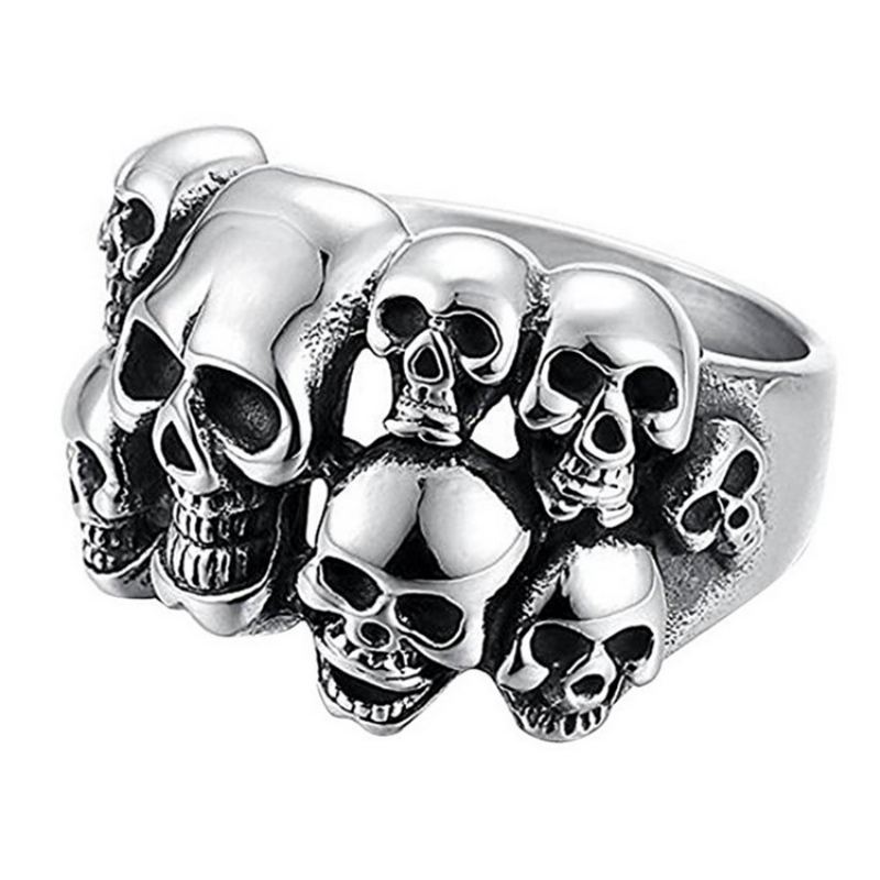 Skull Ring Evropský A Americký Dominantní Prsten S Dvojitou Vrstvou Z Nerezové Oceli Ghost Head