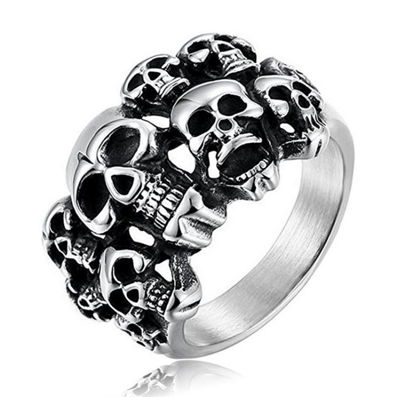 Skull Ring Evropský A Americký Dominantní Prsten S Dvojitou Vrstvou Z Nerezové Oceli Ghost Head