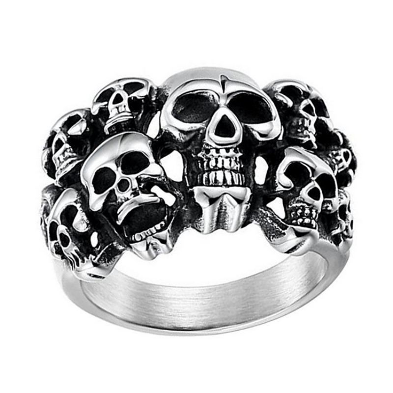 Skull Ring Evropský A Americký Dominantní Prsten S Dvojitou Vrstvou Z Nerezové Oceli Ghost Head