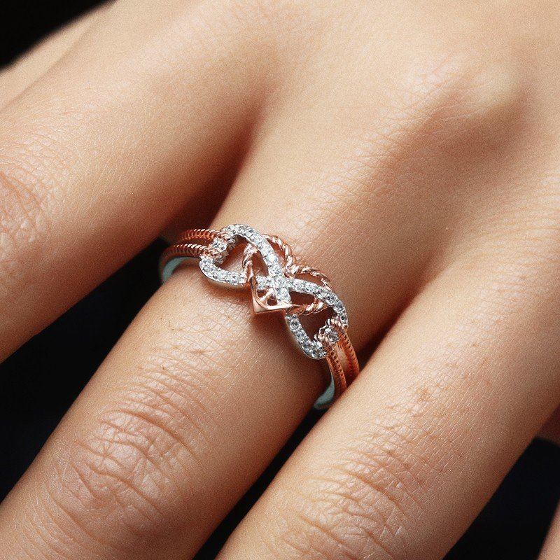 Speciální Duté Platinové Prsteny Vykládané Zirkonem Infinity Knot Heart Cross Designový Dárek Pro Ženy