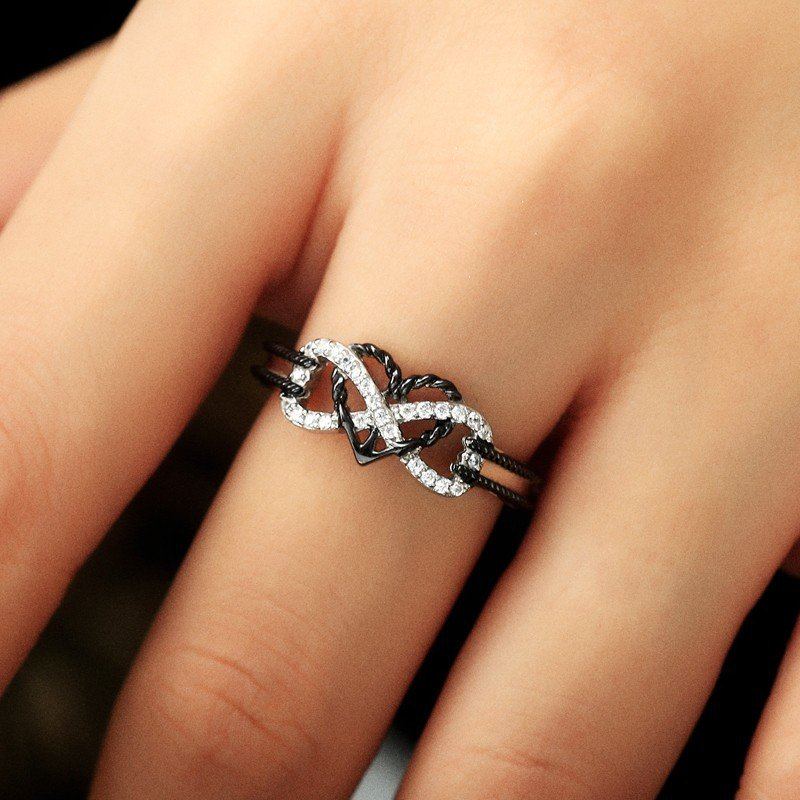 Speciální Duté Platinové Prsteny Vykládané Zirkonem Infinity Knot Heart Cross Designový Dárek Pro Ženy