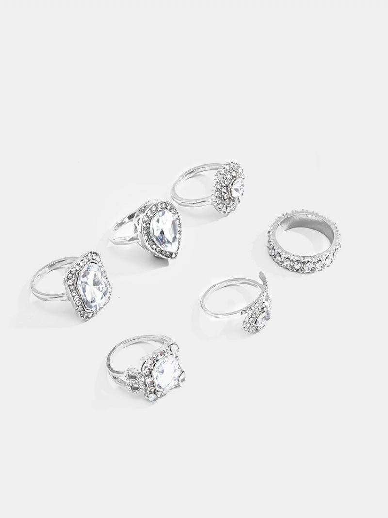 Trendy Čtvercový Prsten S Drahokamy Set Temperament Metal Diamond Ring Set