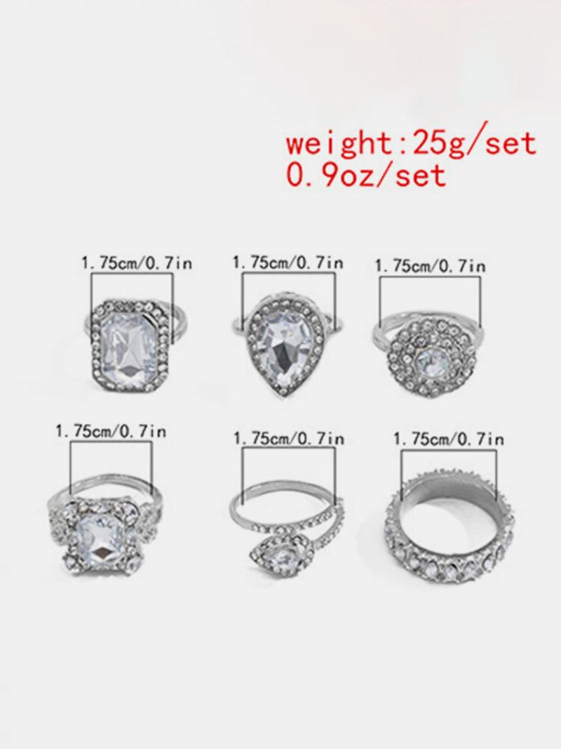 Trendy Čtvercový Prsten S Drahokamy Set Temperament Metal Diamond Ring Set