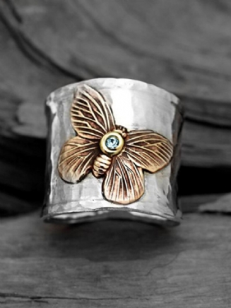 Vintage Alloy Carved Women Ring Dvoubarevný Butterfly Dárkové Šperky