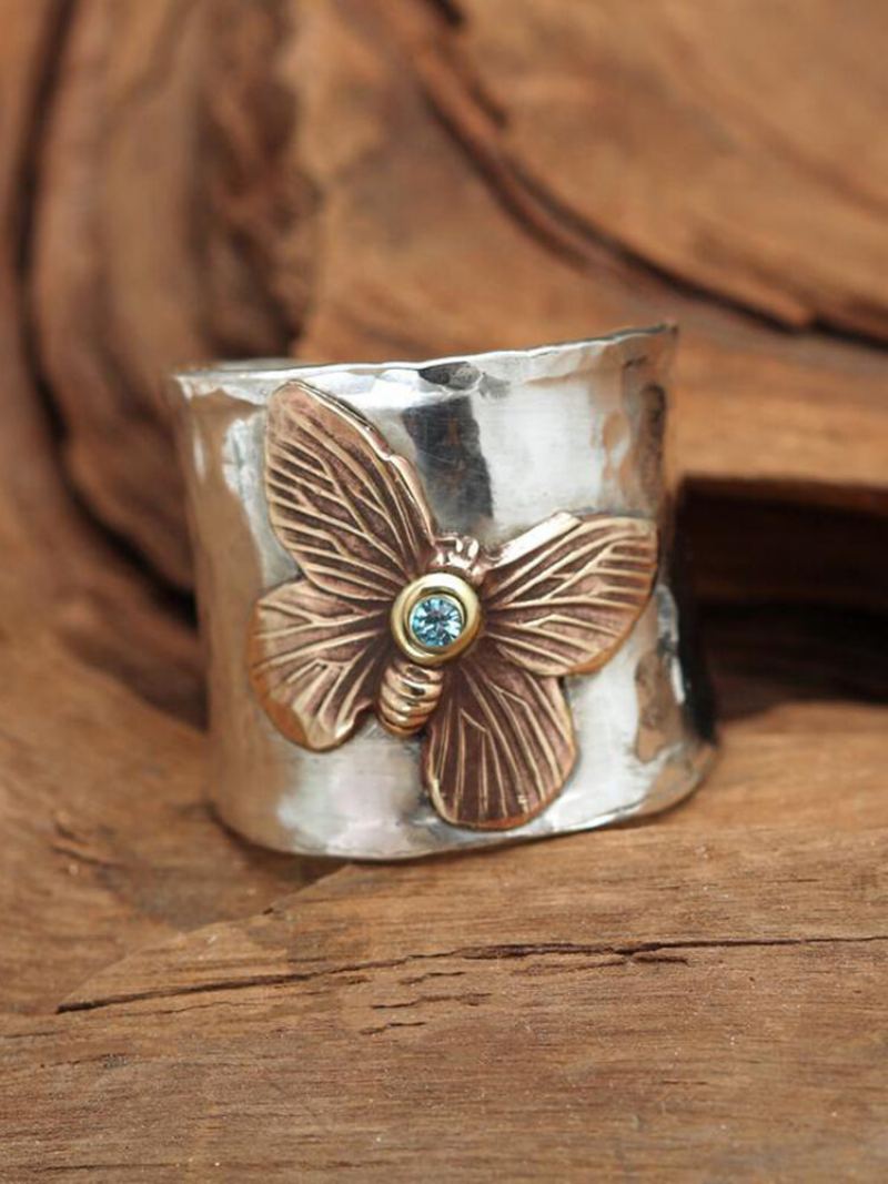 Vintage Alloy Carved Women Ring Dvoubarevný Butterfly Dárkové Šperky