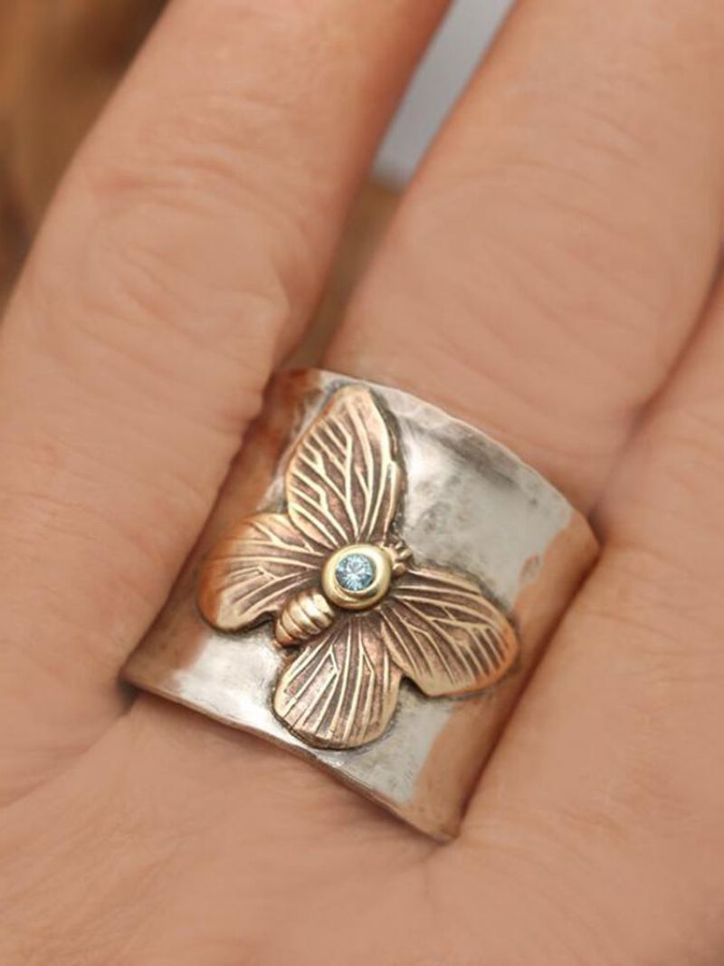 Vintage Alloy Carved Women Ring Dvoubarevný Butterfly Dárkové Šperky