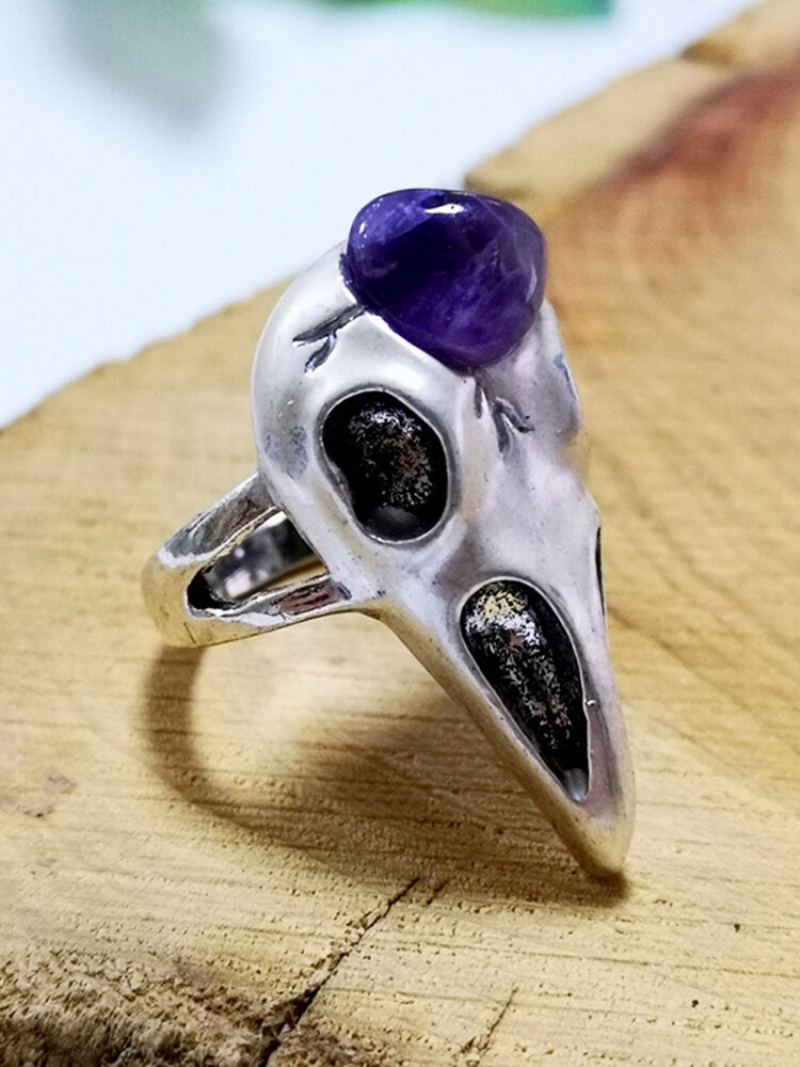 Vintage Ametyst Skeleton Women Ring Bird Lebka Muži Prsten Šperky Dárek