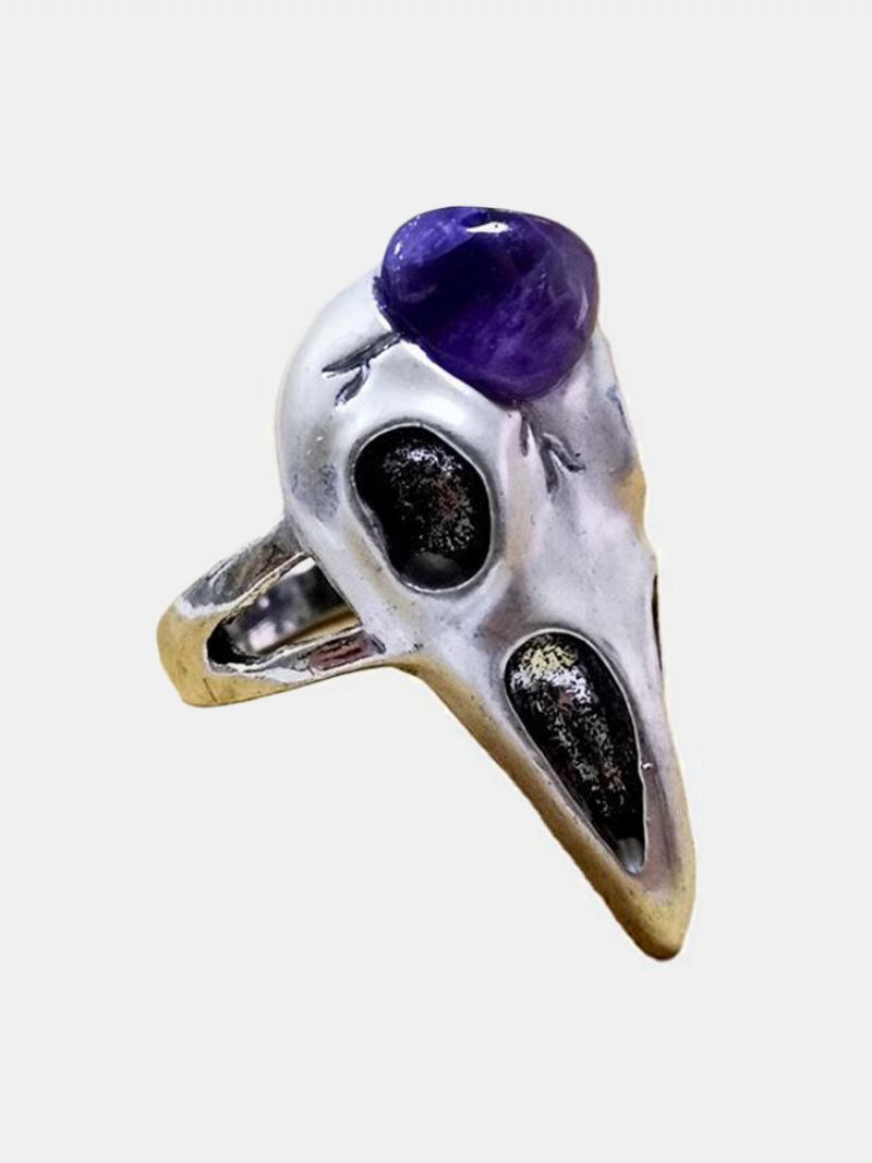 Vintage Ametyst Skeleton Women Ring Bird Lebka Muži Prsten Šperky Dárek