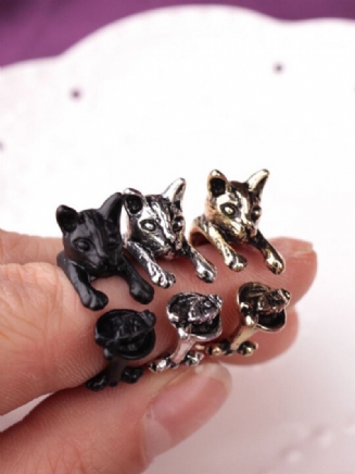 Vintage Animals-shape Women Ring Cute Cat Eat Fish Šperky Dárek