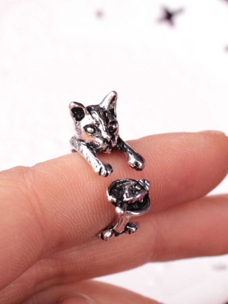 Vintage Animals-shape Women Ring Cute Cat Eat Fish Šperky Dárek