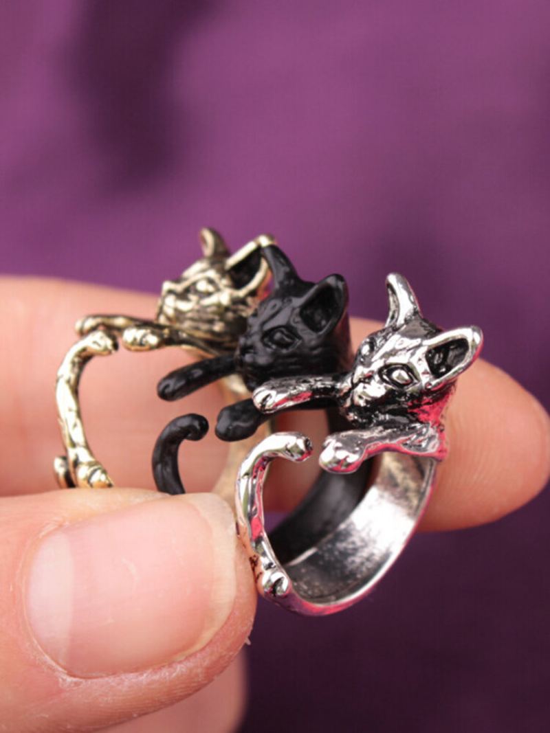 Vintage Animals-shape Women Ring Cute Cat Eat Fish Šperky Dárek