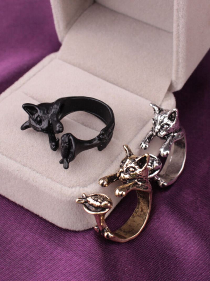 Vintage Animals-shape Women Ring Cute Cat Eat Fish Šperky Dárek