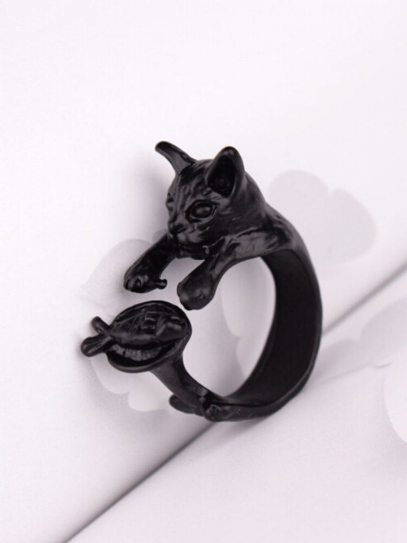 Vintage Animals-shape Women Ring Cute Cat Eat Fish Šperky Dárek