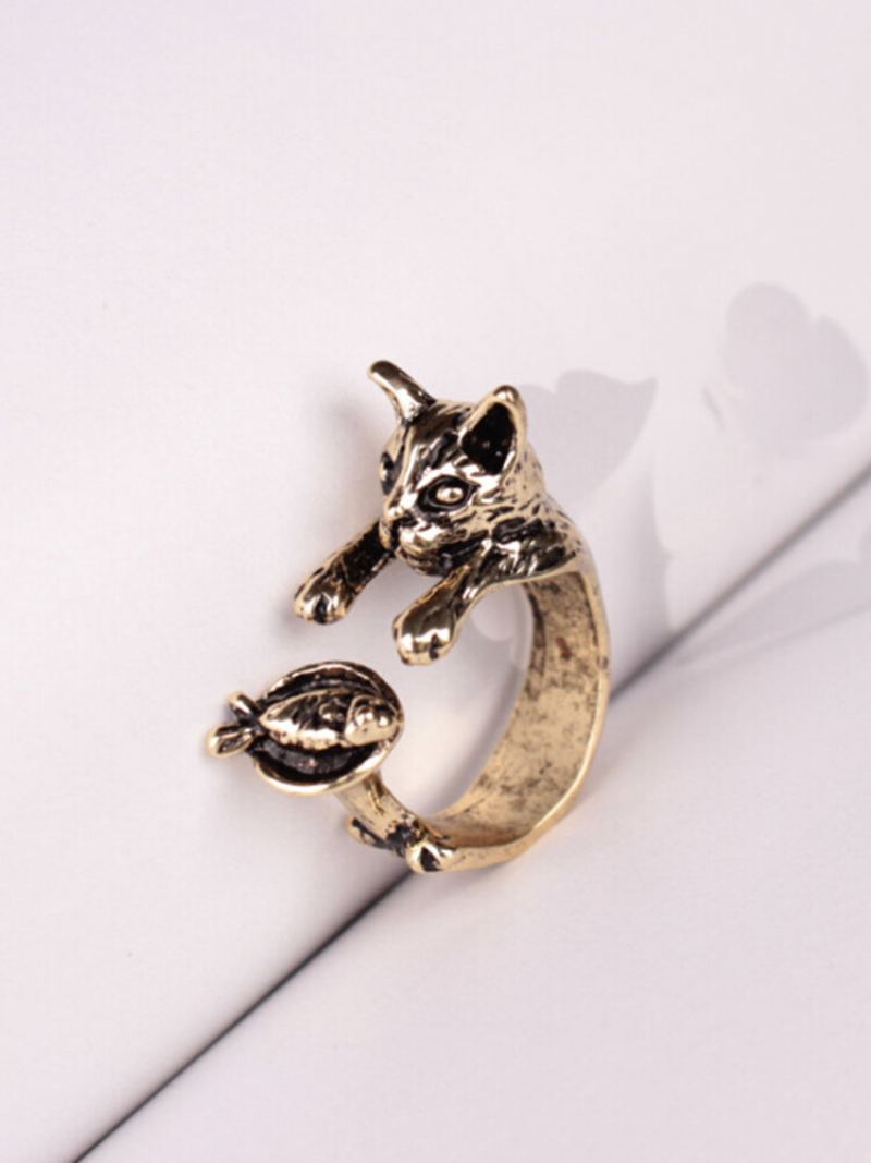 Vintage Animals-shape Women Ring Cute Cat Eat Fish Šperky Dárek