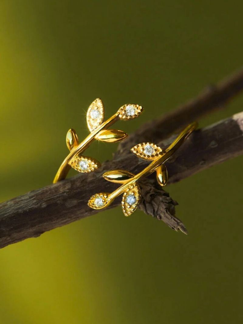 Vintage Diamond Leaf Cross Otevírací Kovové Prsteny Z Umělých Drahokamů