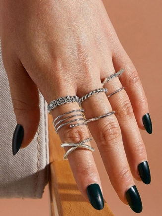 Vintage Geometrické Růžové Twist Rings Kovové Stereoskopické Náušnice Cross Cat Set