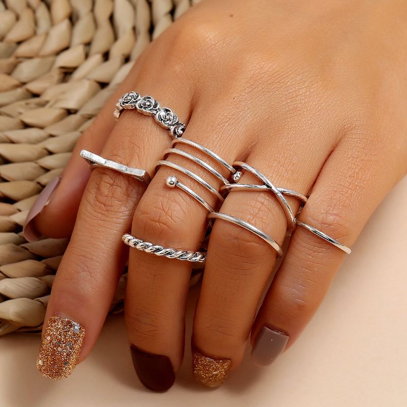 Vintage Geometrické Růžové Twist Rings Kovové Stereoskopické Náušnice Cross Cat Set