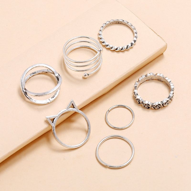 Vintage Geometrické Růžové Twist Rings Kovové Stereoskopické Náušnice Cross Cat Set