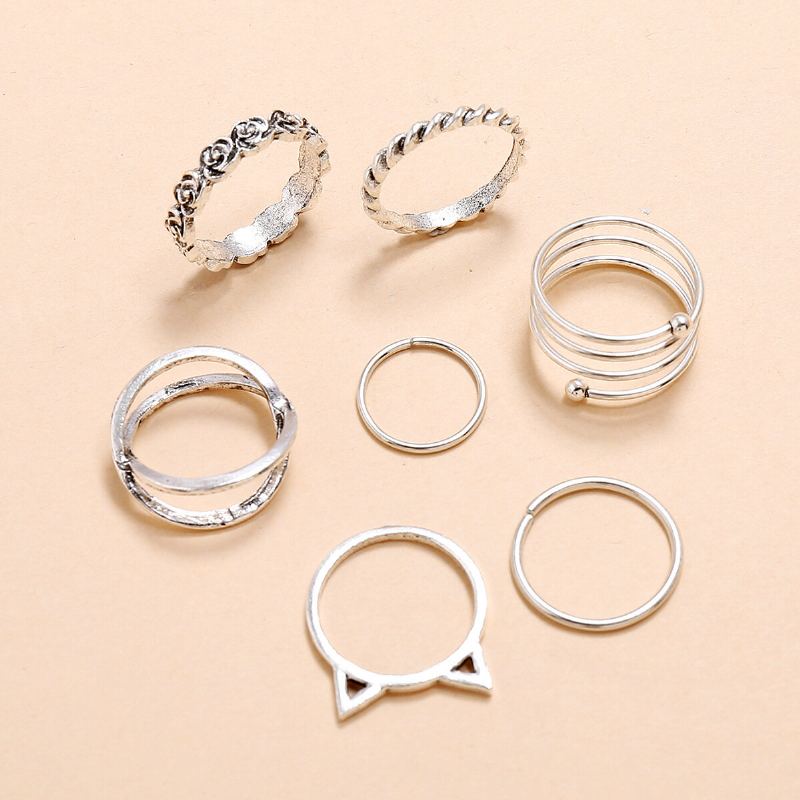 Vintage Geometrické Růžové Twist Rings Kovové Stereoskopické Náušnice Cross Cat Set