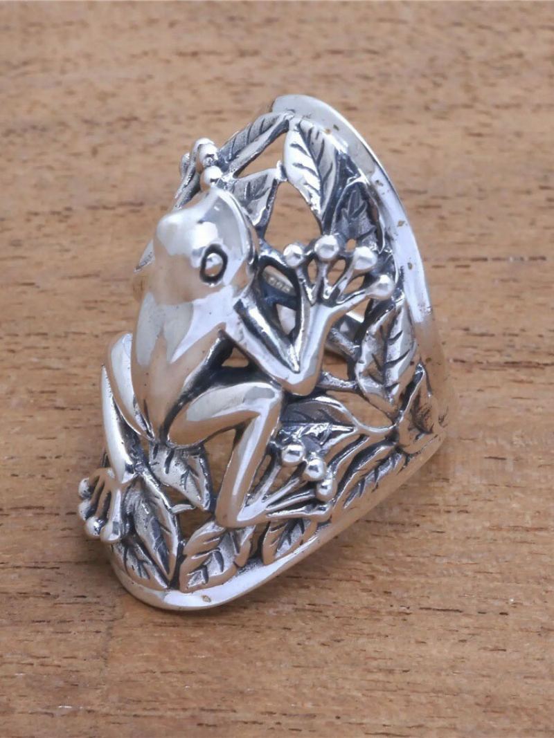 Vintage Kovový 3d Prsten S Dutou Žábou Funny Animal Ring