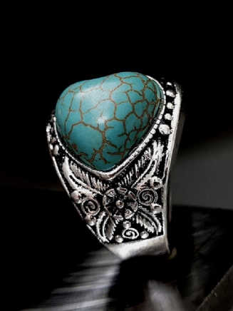 Vintage Květinový Prsten Ve Tvaru Srdce Turquoise Mount Women Jewlery Gift