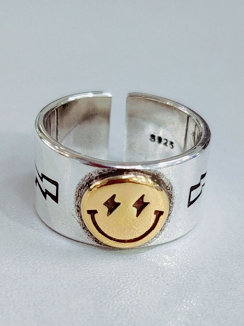 Vintage Měděný Pěticípý Hvězdný Prsten Golden Smile Face Opening Ring