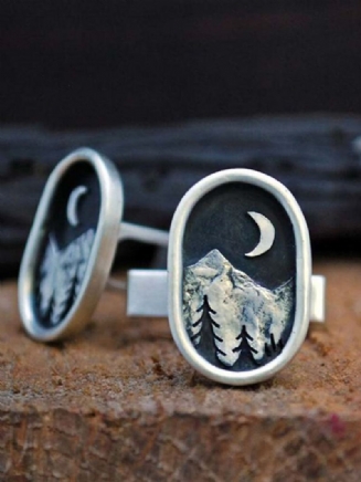 Vintage Moon Peak Pattern Ring Temperamentní Oválný Prsten Ze Slitiny