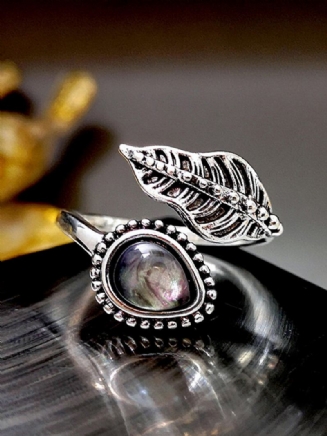 Vintage Shell Moonstone Prsten Creative Leaves Open Women Ring