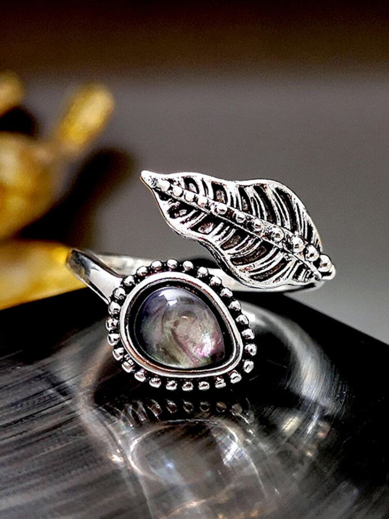 Vintage Shell Moonstone Prsten Creative Leaves Open Women Ring