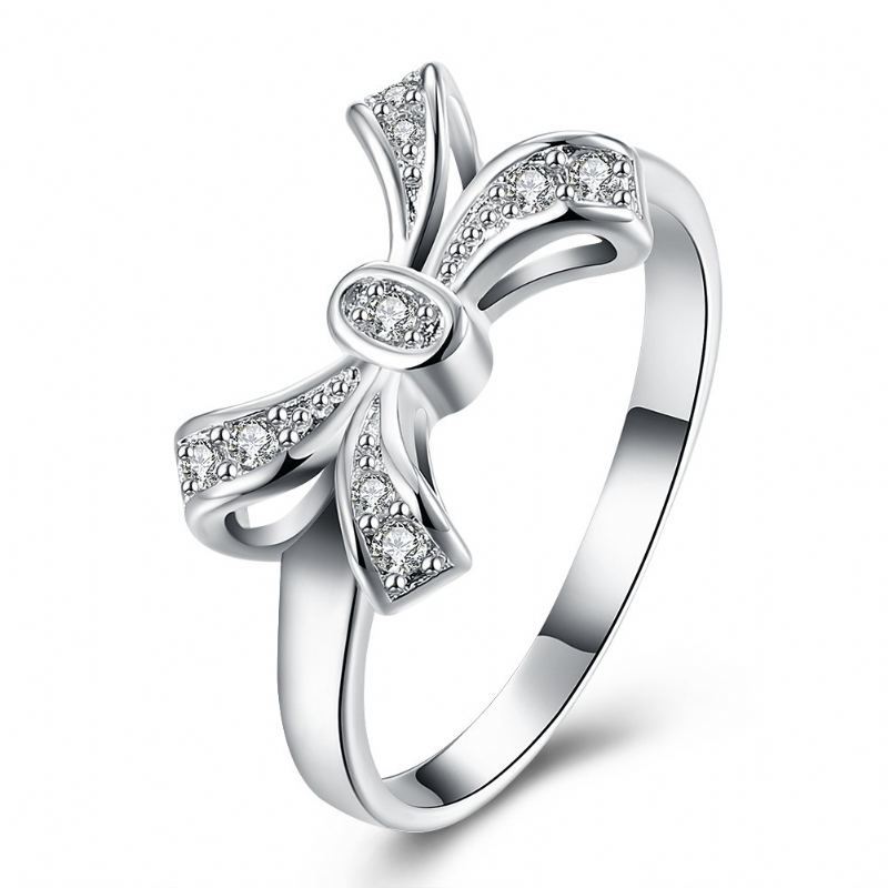 Yueyin Sweet Ring Bow Knot Zirkonový Prsten Pro Ženy Dárek