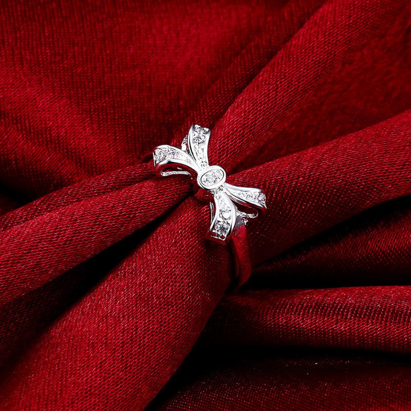 Yueyin Sweet Ring Bow Knot Zirkonový Prsten Pro Ženy Dárek