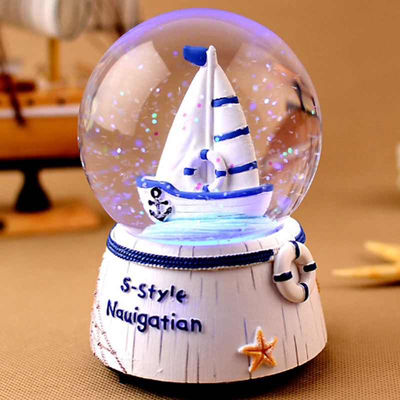 Mini Sailing Lighthouse Křišťálová Koule Led Podstavec 3d Noční Světlo S Křišťálovou Koulí Se Stojanem Změna 5 Barev Pro Děti Dekor Do Dětské Ložnice Dárek K Narozeninám Snow Global Musical Box