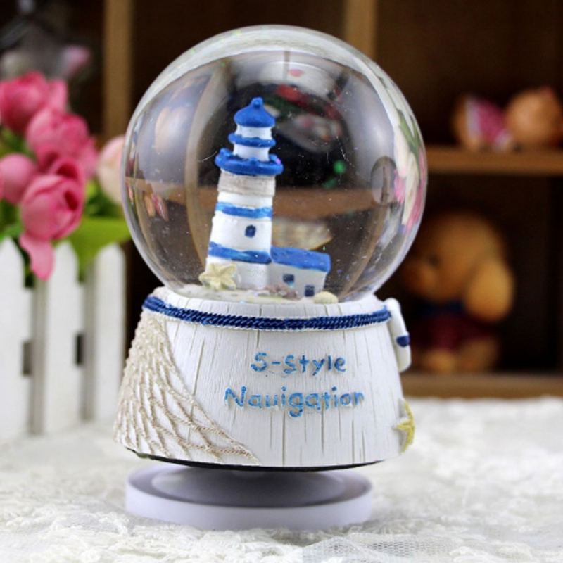 Mini Sailing Lighthouse Křišťálová Koule Led Podstavec 3d Noční Světlo S Křišťálovou Koulí Se Stojanem Změna 5 Barev Pro Děti Dekor Do Dětské Ložnice Dárek K Narozeninám Snow Global Musical Box