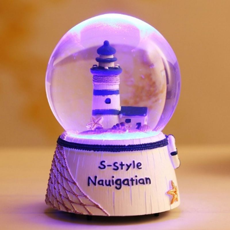 Mini Sailing Lighthouse Křišťálová Koule Led Podstavec 3d Noční Světlo S Křišťálovou Koulí Se Stojanem Změna 5 Barev Pro Děti Dekor Do Dětské Ložnice Dárek K Narozeninám Snow Global Musical Box