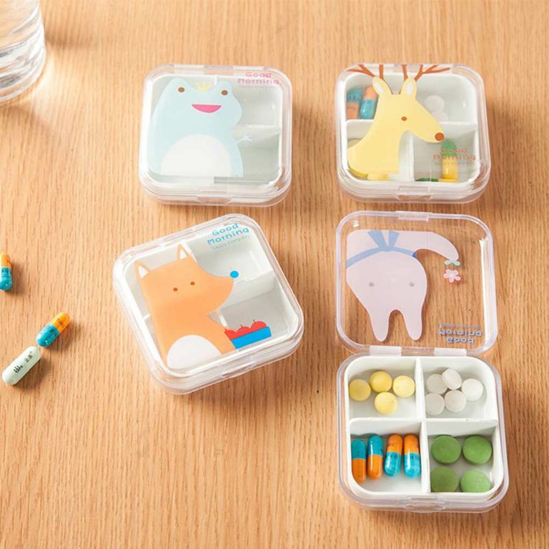 Cartoon Animal Cute Pill Box Nejlepší Cestovní Obal Na Pilulky Pro Každodenní Použití 4 Mřížky