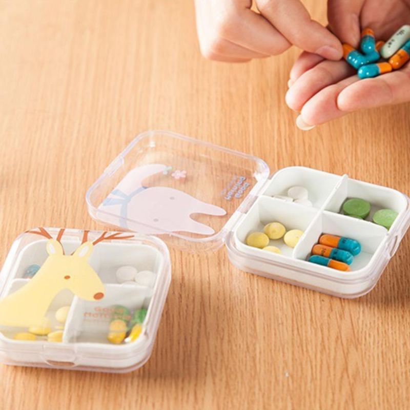 Cartoon Animal Cute Pill Box Nejlepší Cestovní Obal Na Pilulky Pro Každodenní Použití 4 Mřížky