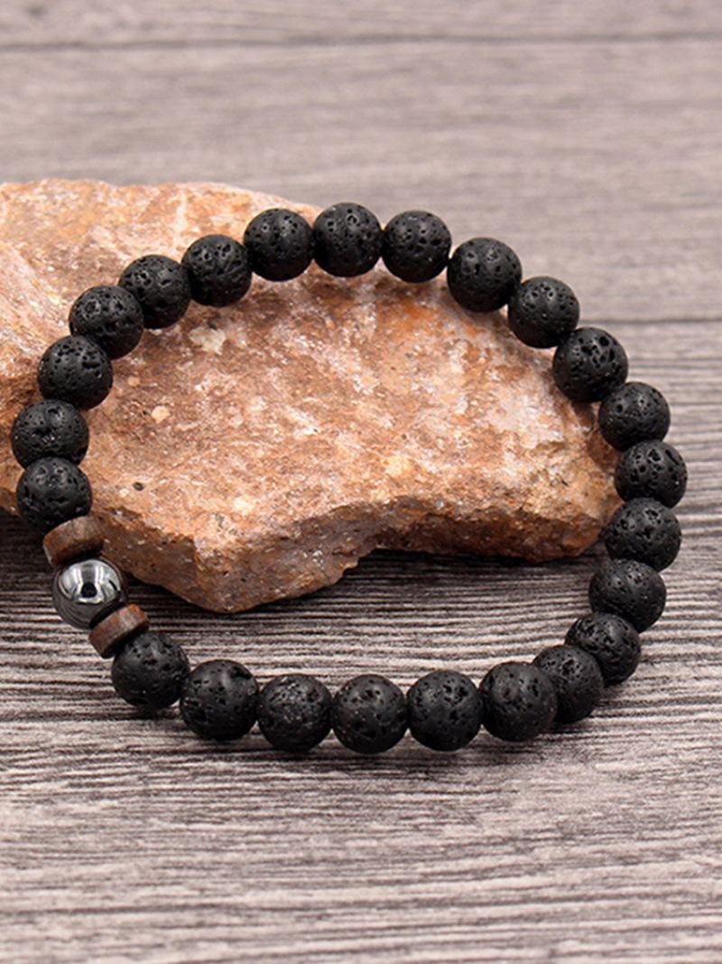 1pc Fashion Men Crystal Beaded Náramek Natural Shining Stone Ountain Black Iron