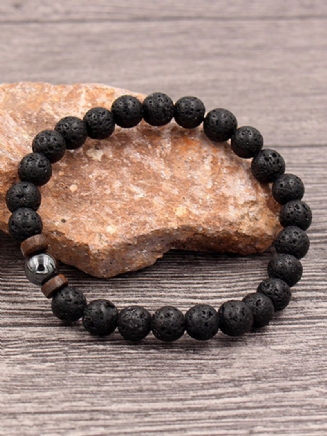 1pc Fashion Men Crystal Beaded Náramek Natural Shining Stone Ountain Black Iron