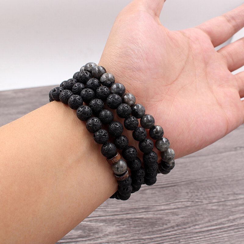 1pc Fashion Men Crystal Beaded Náramek Natural Shining Stone Ountain Black Iron