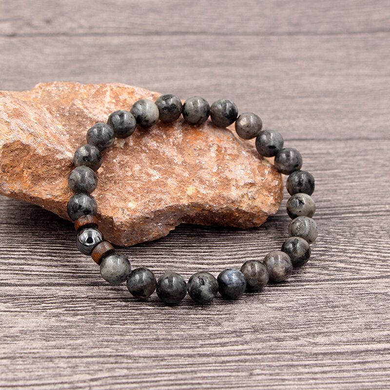 1pc Fashion Men Crystal Beaded Náramek Natural Shining Stone Ountain Black Iron