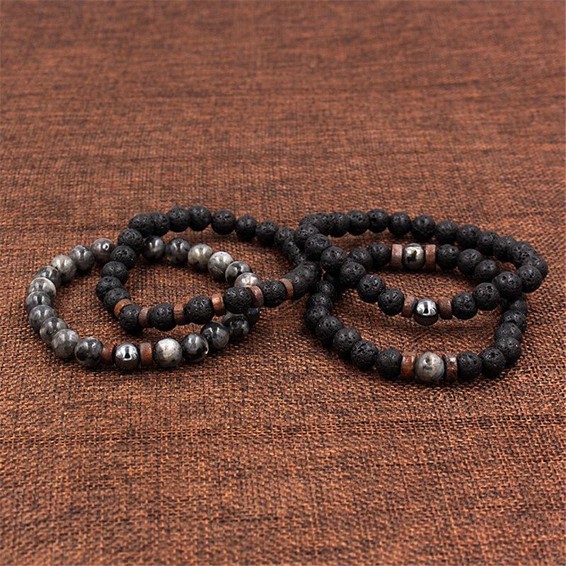 1pc Fashion Men Crystal Beaded Náramek Natural Shining Stone Ountain Black Iron