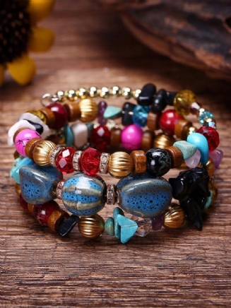 Bohemian Crushed Stone Náramek Multi Layer Beaded Mix Color Crystal Dámský